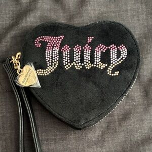 Juicy Couture Black Heart Wristlet with Pink and Gold Accents